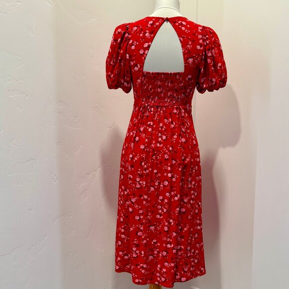 Old Navy Midi Puff Sleeve Dress in Red Floral - Picture 5 of 8